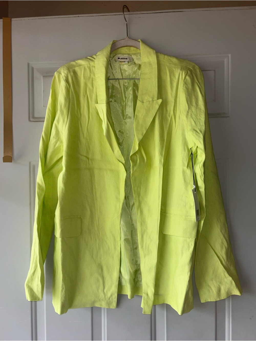 Jason Wu lime green linen blend open blazer size S